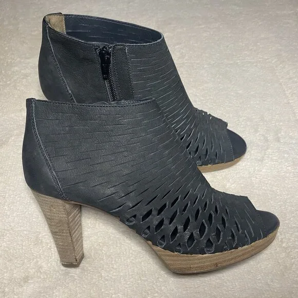 Paul Green Tracey Black Nubuck Caged Peep Toe Booties Size 7.5 With 3.75" Heel & - Picture 2 of 10